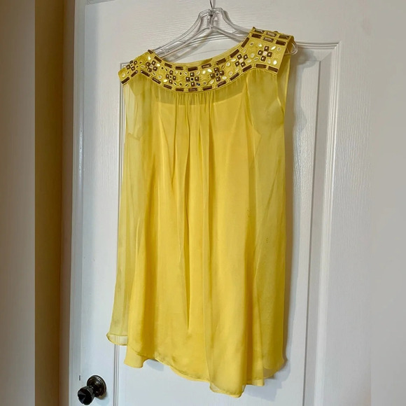 ALICE by Temperley Dress Size 2 Embellished Jeweled Neckline Sheer Retro Yellow - Picture 4 of 11